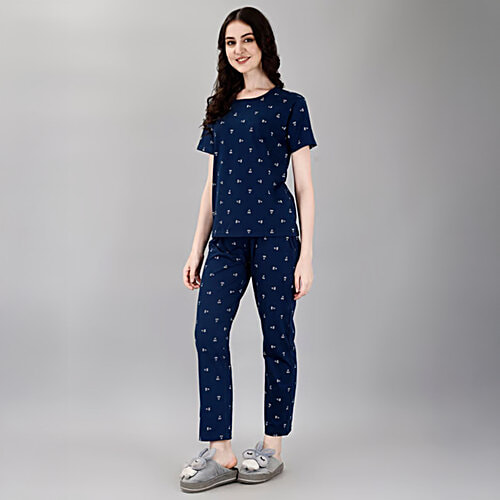 Smarty Pants Navy Printed T-Shirt With Pyjamas, 1 Set (Size - XL)