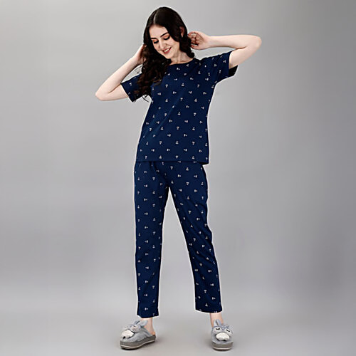 Smarty Pants Navy Printed T-Shirt With Pyjamas, 1 Set (Size - XL)