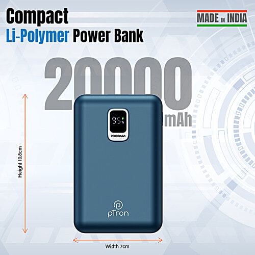 pTron Dynamo Ultra 20000 mAh 22.5 W Power Bank, Supports VOOC/Wrap/Dash Charging, 20 W Type-C Charging, Blue, 1 pc  
