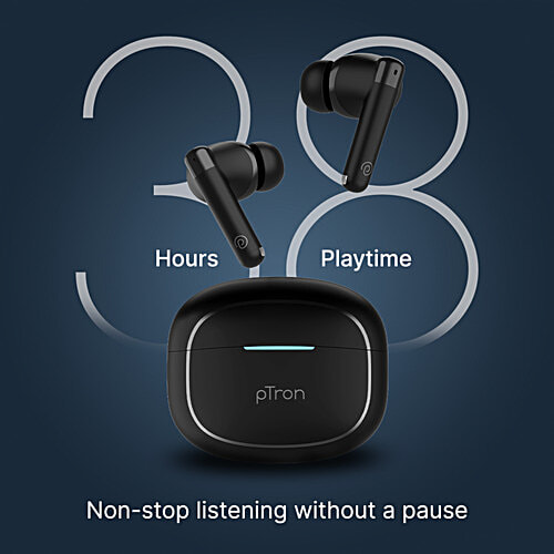 pTron Bassbuds Duo Pro TWS Earbuds, AI-ENC Calls, 38 H Playtime, BT 5.3, 50 ms Movie/Music Modes, Jet Black, 1 pc