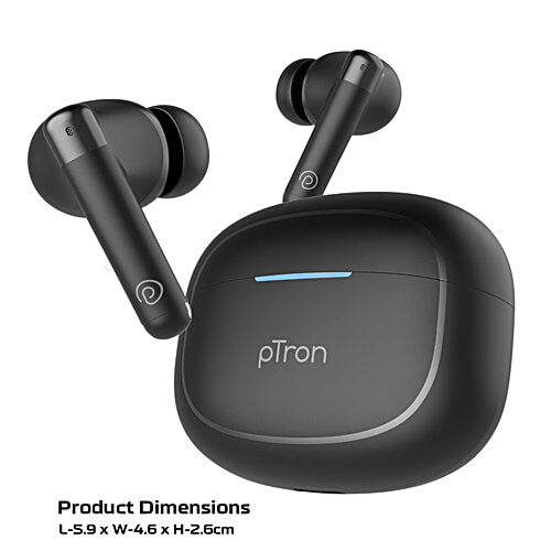 pTron Bassbuds Duo Pro TWS Earbuds, AI-ENC Calls, 38 H Playtime, BT 5.3, 50 ms Movie/Music Modes, Jet Black, 1 pc