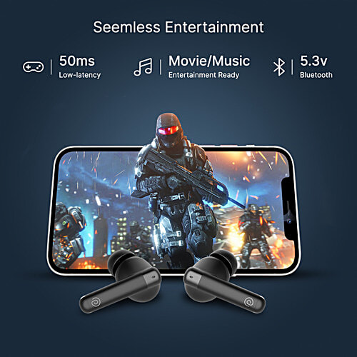 pTron Bassbuds Duo Pro TWS Earbuds, AI-ENC Calls, 38 H Playtime, BT 5.3, 50 ms Movie/Music Modes, Jet Black, 1 pc