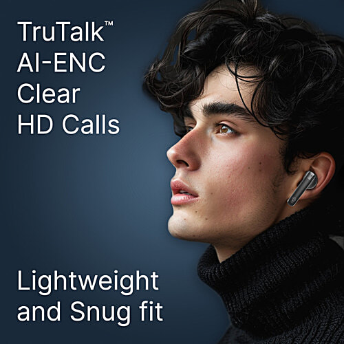 pTron Bassbuds Duo Pro TWS Earbuds, AI-ENC Calls, 38 H Playtime, BT 5.3, 50 ms Movie/Music Modes, Jet Black, 1 pc