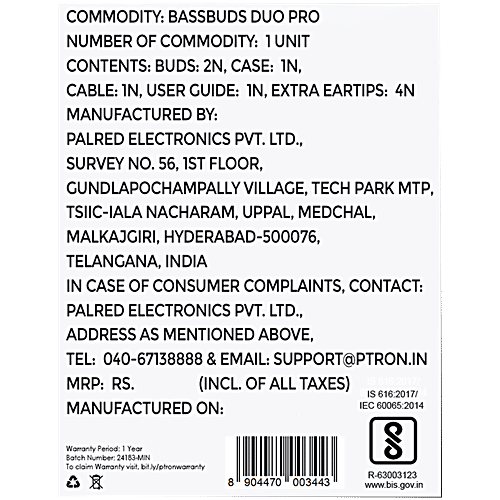 pTron Bassbuds Duo Pro TWS Earbuds, AI-ENC Calls, 38 H Playtime, BT 5.3, 50 ms Movie/Music Modes, Forest Green, 1 pc  