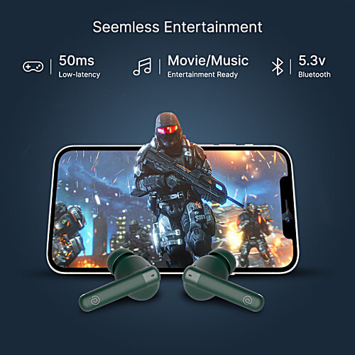 pTron Bassbuds Duo Pro TWS Earbuds, AI-ENC Calls, 38 H Playtime, BT 5.3, 50 ms Movie/Music Modes, Forest Green, 1 pc  