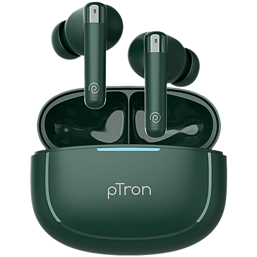 pTron Bassbuds Duo Pro TWS Earbuds, AI-ENC Calls, 38 H Playtime, BT 5.3, 50 ms Movie/Music Modes, Forest Green, 1 pc  