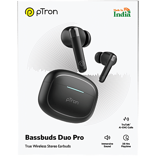 pTron Bassbuds Duo Pro TWS Earbuds, AI-ENC Calls, 38 H Playtime, BT 5.3, 50 ms Movie/Music Modes, Pastel Mint, 1 pc  