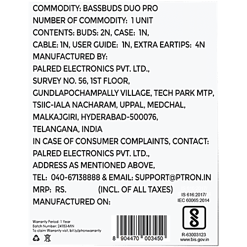 pTron Bassbuds Duo Pro TWS Earbuds, AI-ENC Calls, 38 H Playtime, BT 5.3, 50 ms Movie/Music Modes, Pastel Mint, 1 pc  