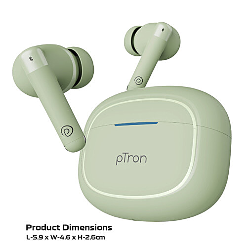 pTron Bassbuds Duo Pro TWS Earbuds, AI-ENC Calls, 38 H Playtime, BT 5.3, 50 ms Movie/Music Modes, Pastel Mint, 1 pc  