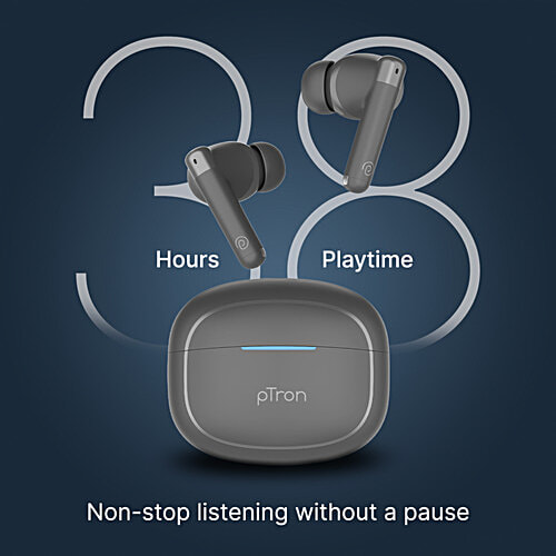 pTron Bassbuds Duo Pro TWS Earbuds, AI-ENC Calls, 38H Playtime, BT 5.3, 50 ms Movie/Music Modes, Cool Grey, 1 pc  
