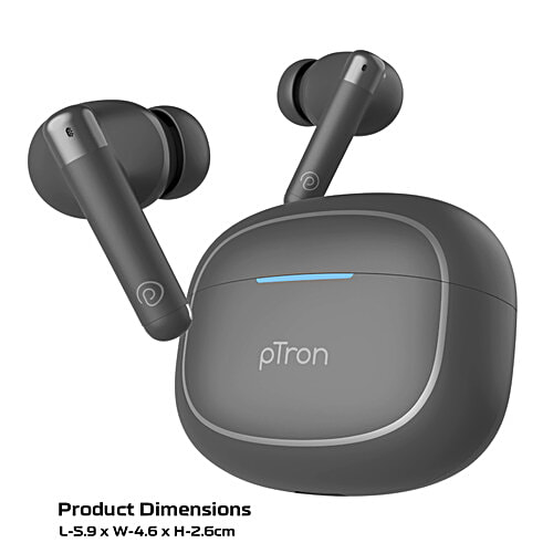 pTron Bassbuds Duo Pro TWS Earbuds, AI-ENC Calls, 38H Playtime, BT 5.3, 50 ms Movie/Music Modes, Cool Grey, 1 pc  