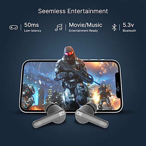 pTron Bassbuds Duo Pro TWS Earbuds, AI-ENC Calls, 38H Playtime, BT 5.3, 50 ms Movie/Music Modes, Cool Grey, 1 pc  