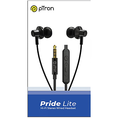 pTron Pride Lite In-Ear Wired Earphones With In-line Mic, 10 mm Drivers, 3.5 mm Aux Port & 1.2m Cable, Blue, 1 pc  