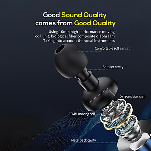 pTron Pride Lite In-Ear Wired Earphones With In-line Mic, 10 mm Drivers, 3.5 mm Aux Port & 1.2m Cable, Blue, 1 pc  