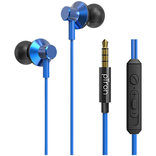 pTron Pride Lite In-Ear Wired Earphones With In-line Mic, 10 mm Drivers, 3.5 mm Aux Port & 1.2m Cable, Blue, 1 pc  