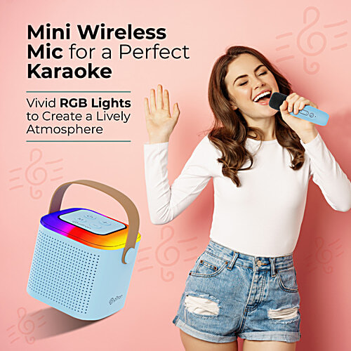 pTron Fusion Tunes 10W Mini Bluetooth Speaker With Wireless Mic, RGB Lights, 8 H Playtime, BT5.1, Blue, 1 pc  