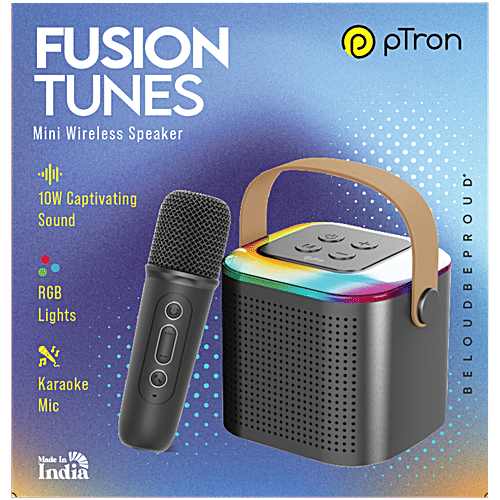 pTron Fusion Tunes 10W Mini Bluetooth Speaker With Wireless Mic, RGB Lights, 8 H Playtime, BT5.1, Blue, 1 pc  
