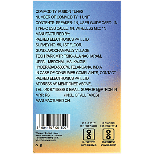 pTron Fusion Tunes 10W Mini Bluetooth Speaker With Wireless Mic, RGB Lights, 8 H Playtime, BT5.1, Blue, 1 pc  