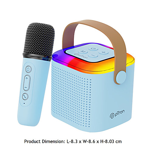 pTron Fusion Tunes 10W Mini Bluetooth Speaker With Wireless Mic, RGB Lights, 8 H Playtime, BT5.1, Blue, 1 pc  