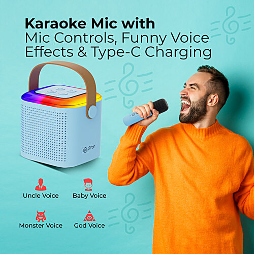 pTron Fusion Tunes 10W Mini Bluetooth Speaker With Wireless Mic, RGB Lights, 8 H Playtime, BT5.1, Blue, 1 pc  