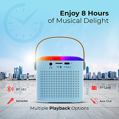pTron Fusion Tunes 10W Mini Bluetooth Speaker With Wireless Mic, RGB Lights, 8 H Playtime, BT5.1, Blue, 1 pc  
