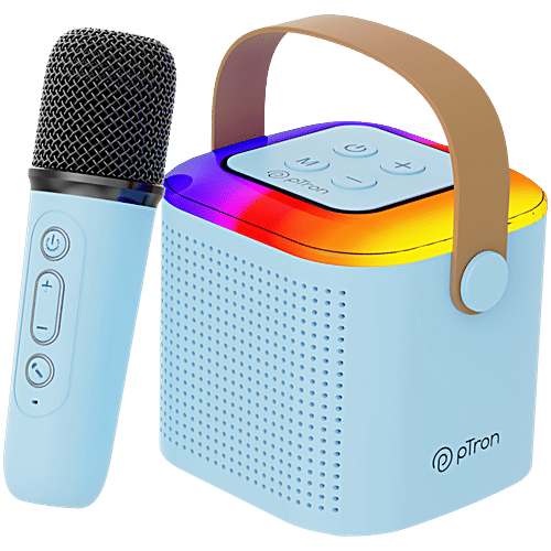 pTron Fusion Tunes 10W Mini Bluetooth Speaker With Wireless Mic, RGB Lights, 8 H Playtime, BT5.1, Blue, 1 pc  