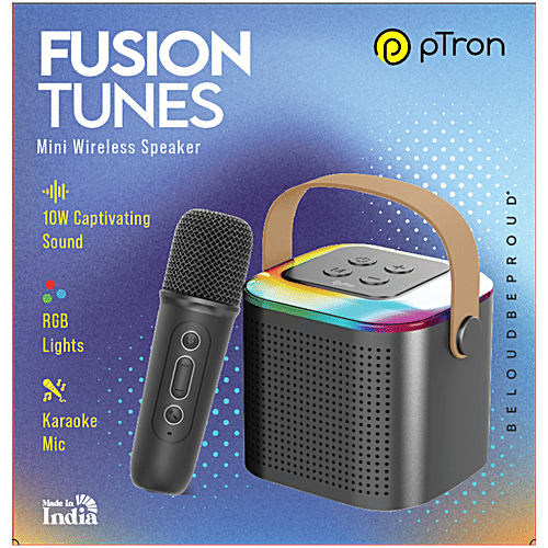 pTron Fusion Tunes 10W Mini Bluetooth Speaker With Wireless Mic, RGB Lights, 8 H Playtime, BT 5.1, Cream, 1 pc  