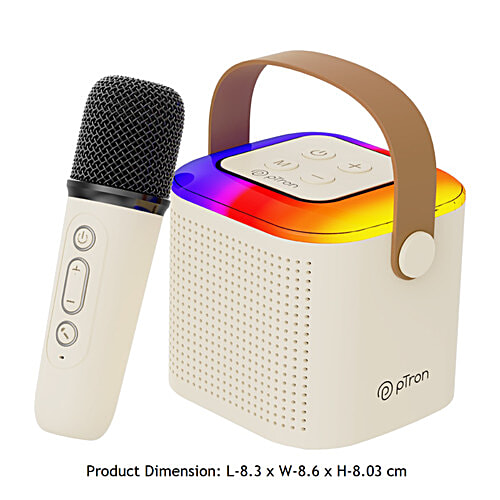 pTron Fusion Tunes 10W Mini Bluetooth Speaker With Wireless Mic, RGB Lights, 8 H Playtime, BT 5.1, Cream, 1 pc  