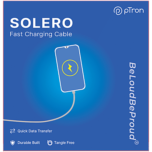 pTron Solero 65W USB To Type-C Cable, Super-Fast Charging, 480 Mbps Sync, Nylon, 1 m, Jet Black, 1 pc  
