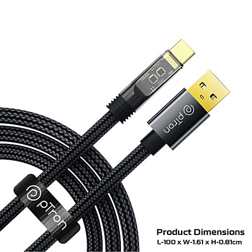 pTron Solero 65W USB To Type-C Cable, Super-Fast Charging, 480 Mbps Sync, Nylon, 1 m, Jet Black, 1 pc  
