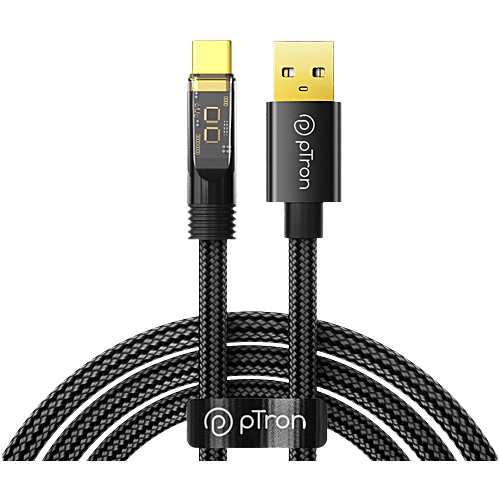 pTron Solero 65W USB To Type-C Cable, Super-Fast Charging, 480 Mbps Sync, Nylon, 1 m, Jet Black, 1 pc  