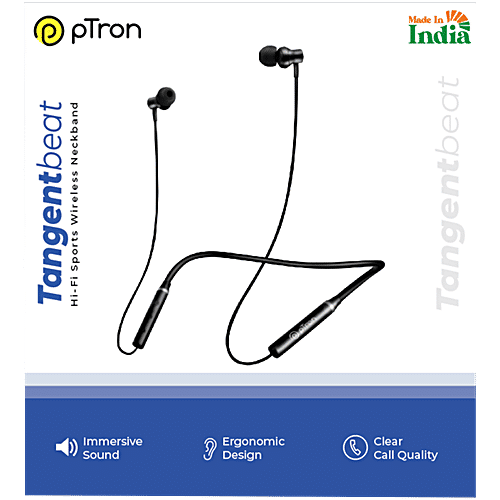 pTron Tangent Beats Wireless Neckband, Ultra-Lightweight, 10 mm Drivers, 6 H Music Time, BT 5.0, Black, 1 pc  