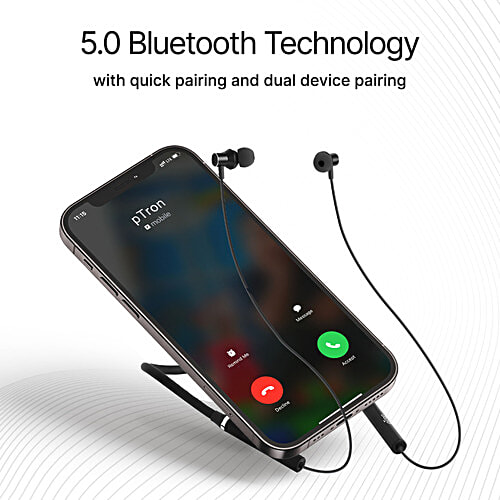 pTron Tangent Beats Wireless Neckband, Ultra-Lightweight, 10 mm Drivers, 6 H Music Time, BT 5.0, Black, 1 pc  