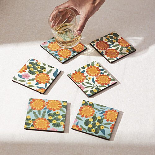 Chumbak Marigold MDF Coaster Set, 6 pcs  