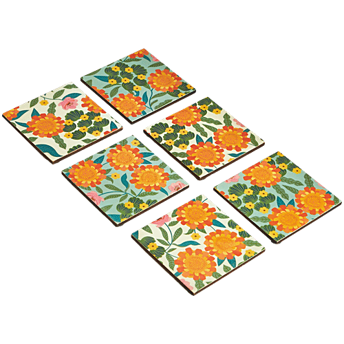 Chumbak Marigold MDF Coaster Set, 6 pcs  