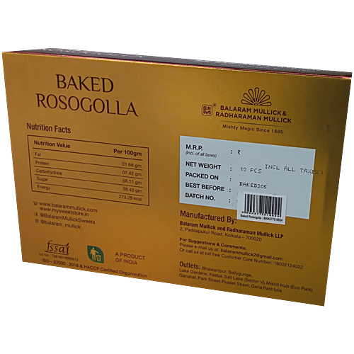 Balaram Mullick and Radharaman Mullick, Kolkata Baked Rosogolla, 500 g (10 pcs) 