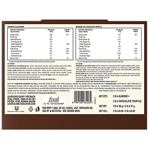 Kwality Wall's Magnum Mini Almond + Chocolate Truffle Ice Cream, 45 ml (4 pcs) 