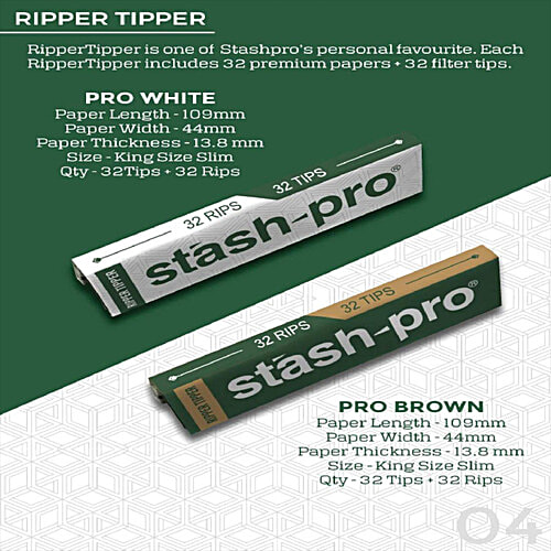 Stash-Pro White Ripper Tipper - King Size Slim, 1 pc (32 Rips + 32 Tips) 