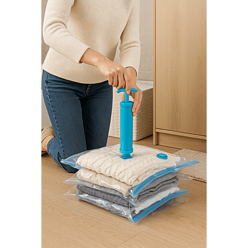 Swastik Vacuum Storage Bags - 3 Sizes + Hand Pump, 5 pcs  