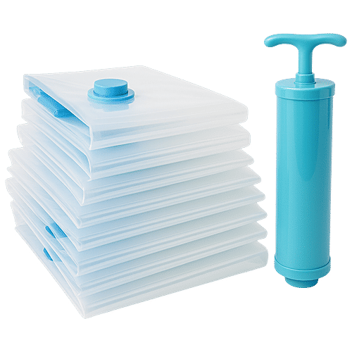 Swastik Vacuum Storage Bags - 3 Sizes + Hand Pump, 5 pcs  