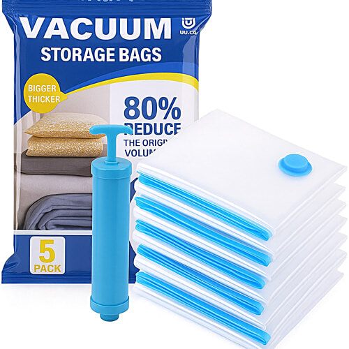 Swastik Vacuum Storage Bags - 3 Sizes + Hand Pump, 5 pcs  