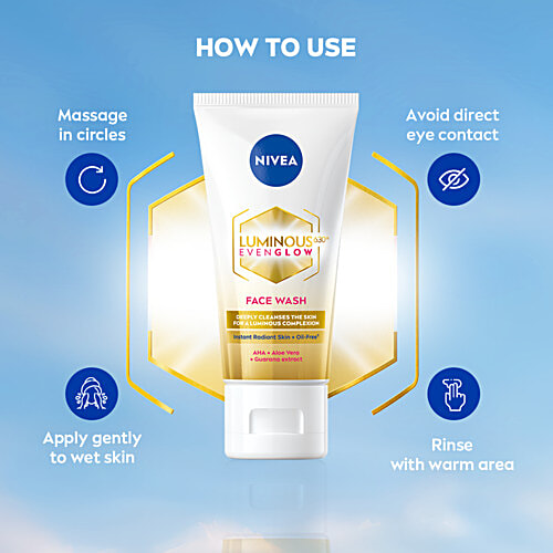 Nivea Luminous Even Glow Face Wash, 100 ml  Oil free formula, AHA Aloe vera Guarana Extract, Deep clean