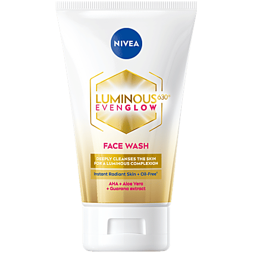 Nivea Luminous Even Glow Face Wash, 100 ml  Oil free formula, AHA Aloe vera Guarana Extract, Deep clean