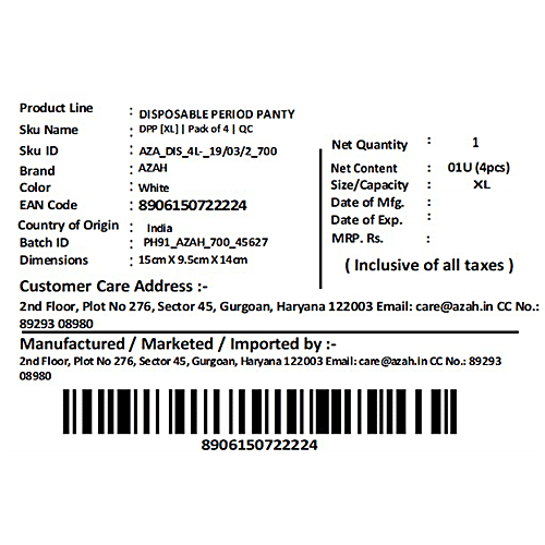 Azah Disposable Period Panty - L-XL, 4 pcs  Leak Proof, Rash Free, Overnight Protection, Postpartum Recovery