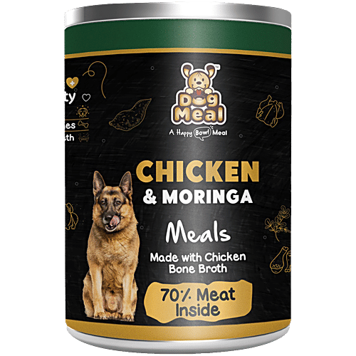 Dog Meal Chicken & Moringa Meals Wet Adult Dog Food - All Breeds, 425 g  Made with Chicken Bone Broth, 70% Meat Inside, No Preservatives