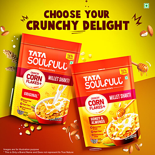 Tata Soulfull Original Crunchy Corn Flakes+ With Millet Shakti, 475 g  Baked Not Fried, High Fibre, Cholesterol Free, Source of Protein