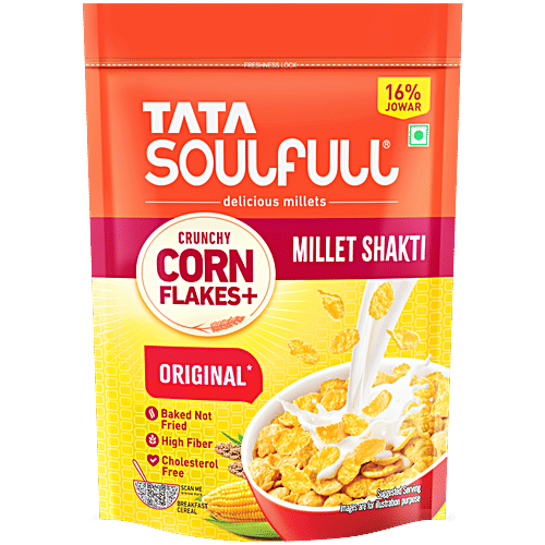 Tata Soulfull Original Crunchy Corn Flakes+ With Millet Shakti, 475 g  Baked Not Fried, High Fibre, Cholesterol Free, Source of Protein