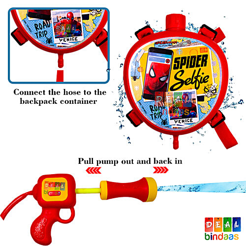 DealBindaas Mini Tank Backpack Holi Water Pichkari - For Kids, Spiderman Selfie Theme, 600 ml  