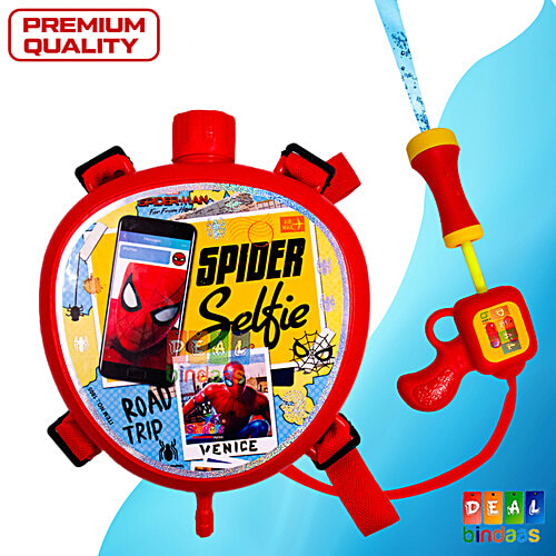 DealBindaas Mini Tank Backpack Holi Water Pichkari - For Kids, Spiderman Selfie Theme, 600 ml  