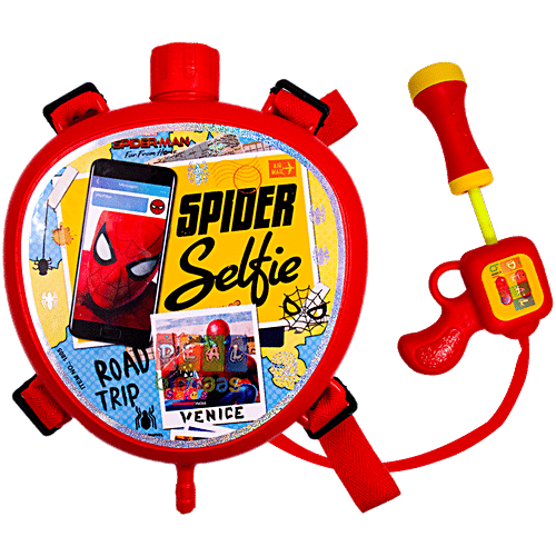 DealBindaas Mini Tank Backpack Holi Water Pichkari - For Kids, Spiderman Selfie Theme, 600 ml  